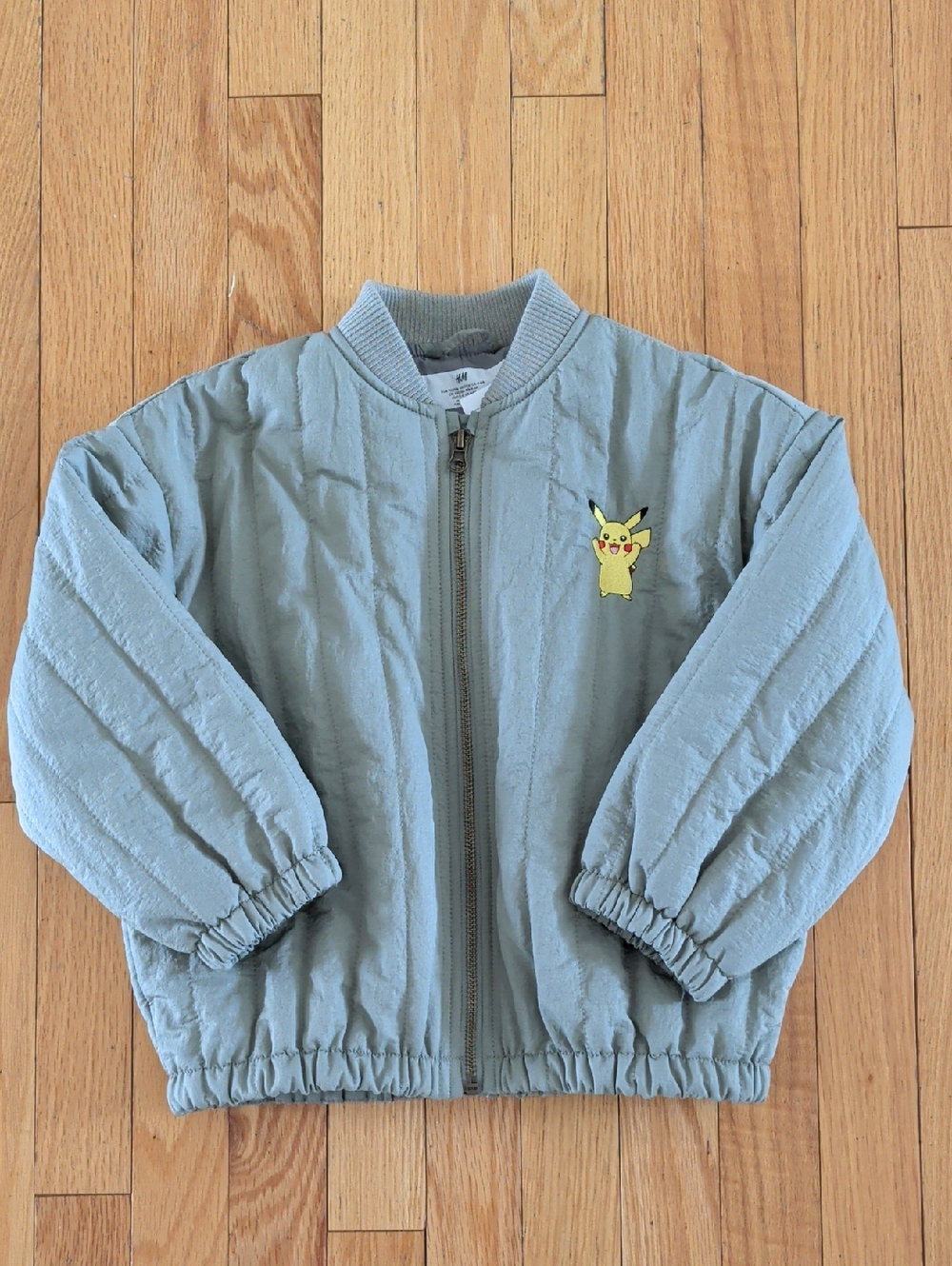 H&M Light Gray Quilted Jacket with Pokemon Tag